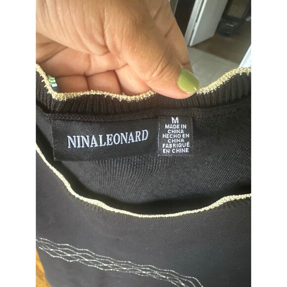 Nina Leonard Black Knit Dress w/ Scalloped Neckline & Bell Sleeves – Size M - Picture 4 of 7